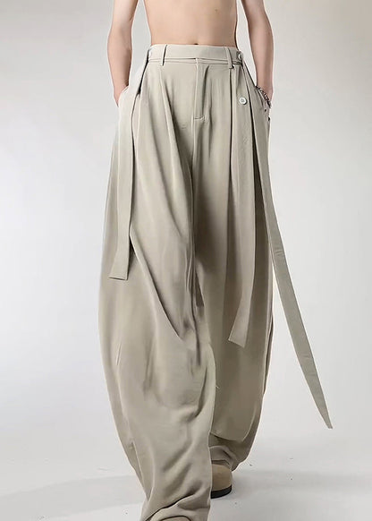 Art Beige Original Design Pockets Ice Silk Pants Summer