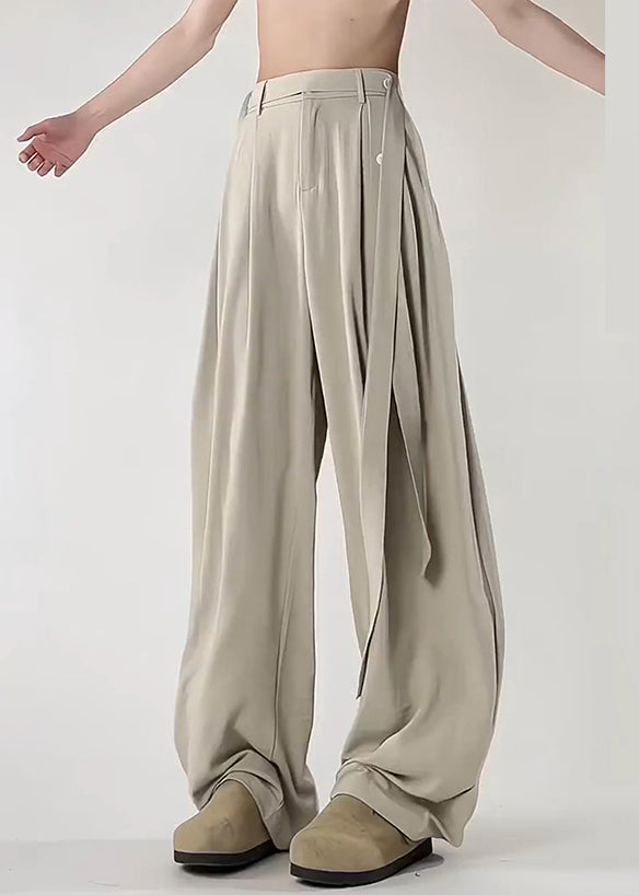 Art Beige Original Design Pockets Ice Silk Pants Summer