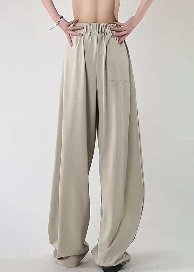 Art Beige Original Design Pockets Ice Silk Pants Summer