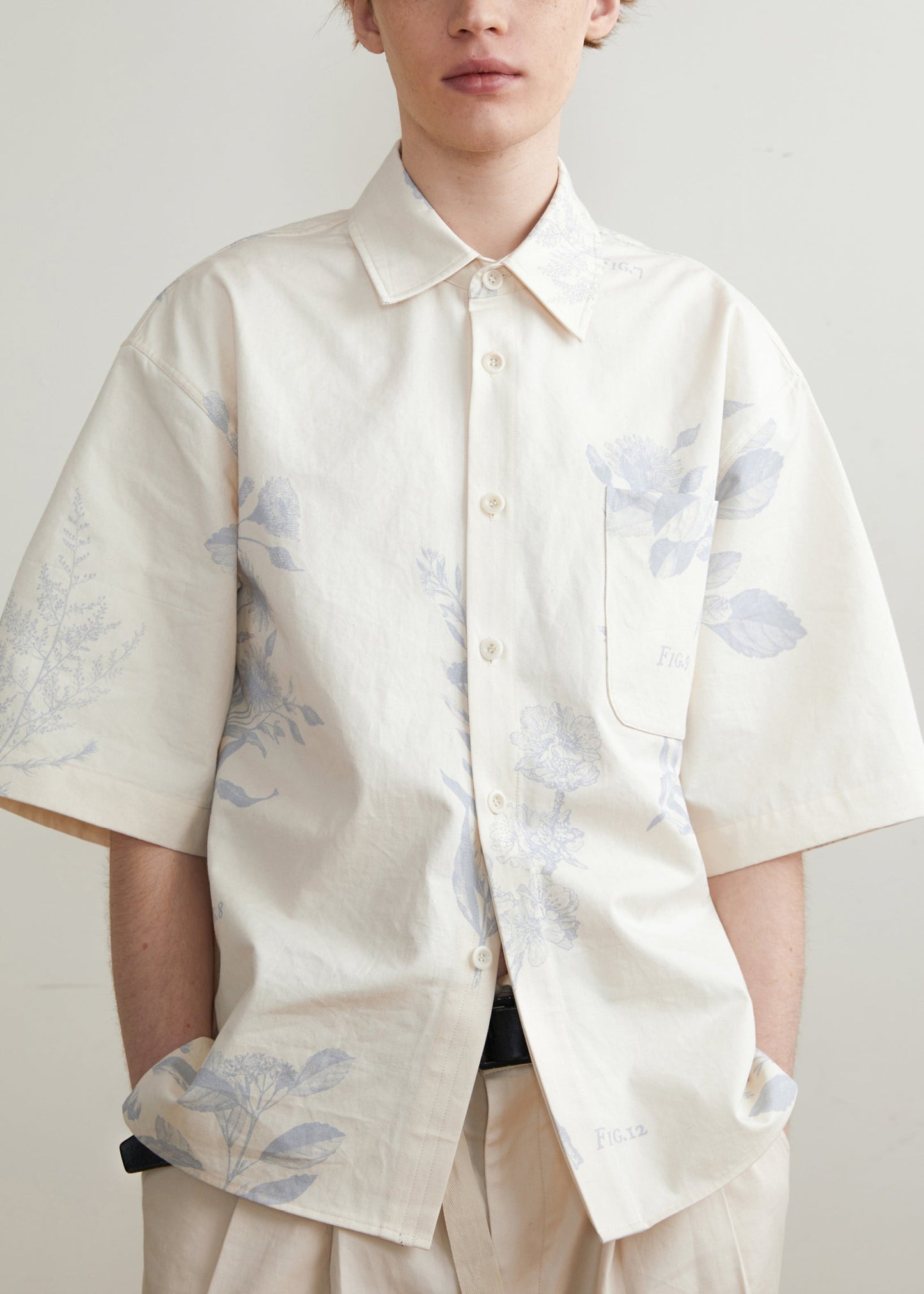 Art Beige Print Button Cotton Shirts Half Sleeve