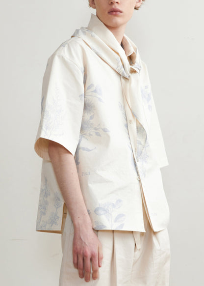 Art Beige Print Button Cotton Shirts Half Sleeve