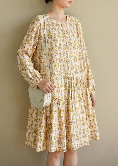 Art Beige Print Cotton Asymmetrical Design Summer Work Dress