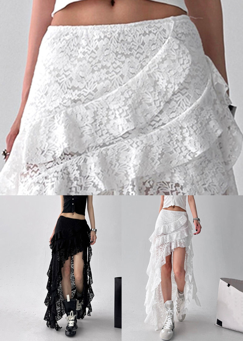 Art Black Asymmetrical High Waist Lace Skirt Summer