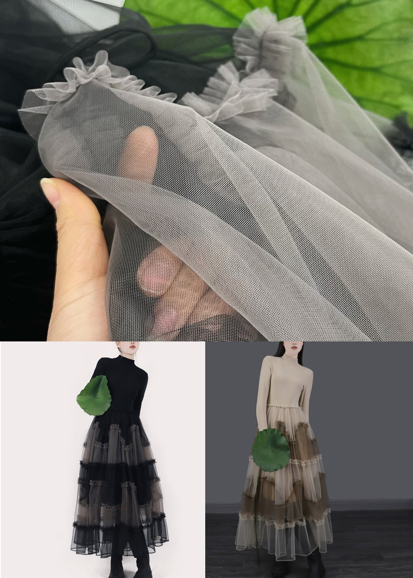 Art Black Asymmetrical Ruffled Tulle Patchwork Long Dresses Winter