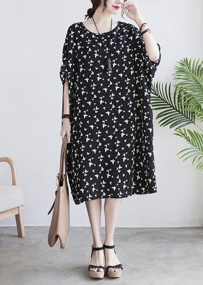 Art Black Butterfly Print Loose Spring Cotton Dress