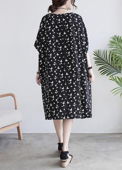 Art Black Butterfly Print Loose Spring Cotton Dress