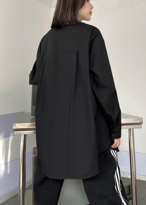 Art Black Clothes For Women Lapel False Two Pieces Loose Spring Blouse