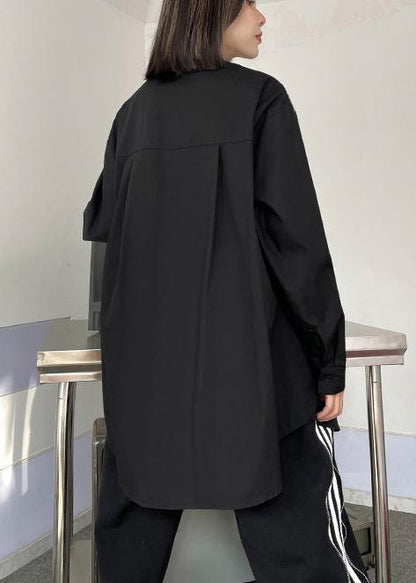 Art Black Clothes For Women Lapel False Two Pieces Loose Spring Blouse