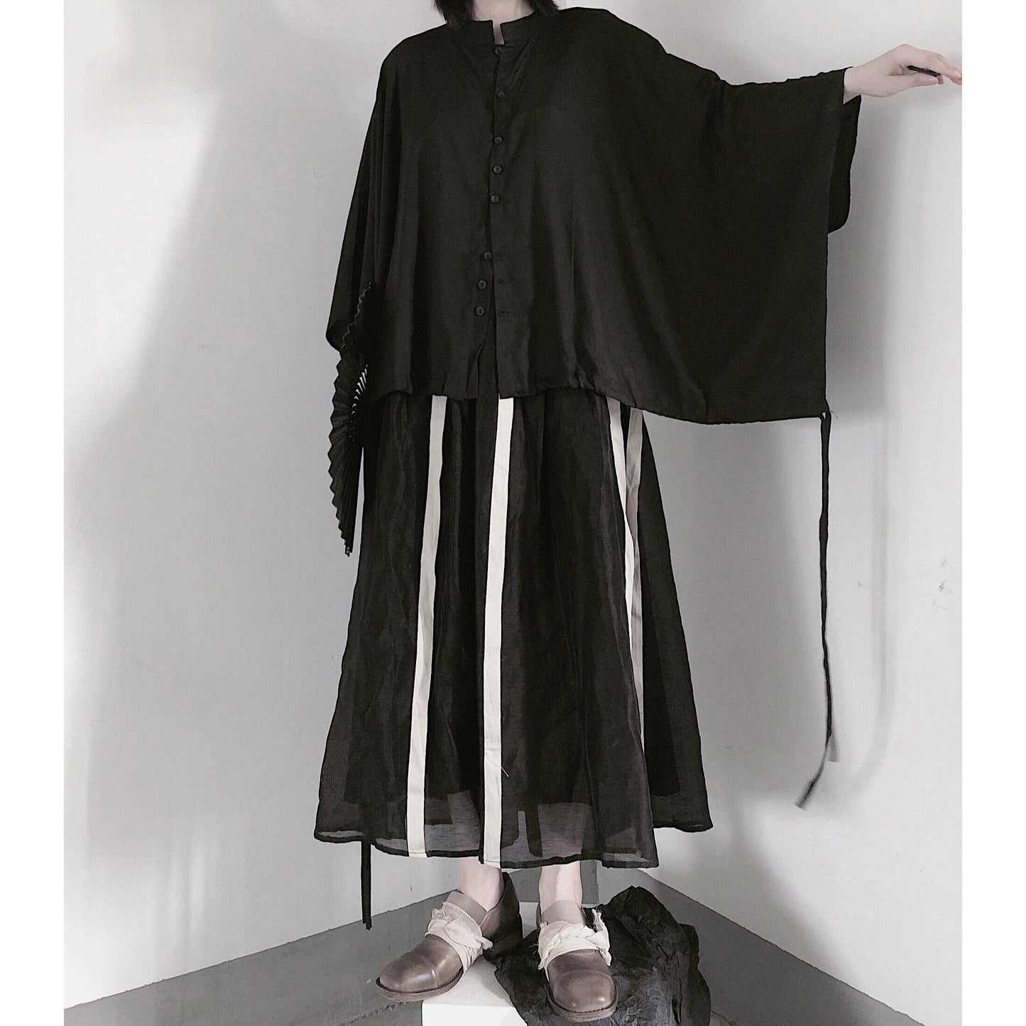 Art Black Clothes For Women Stand Collar Batwing Sleeve baggy Shirts