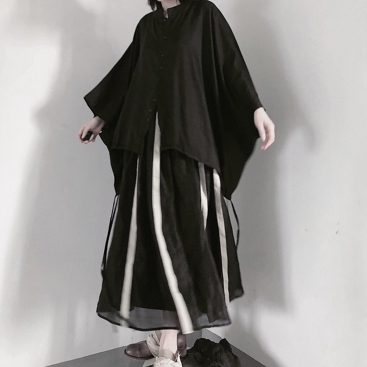Art Black Clothes For Women Stand Collar Batwing Sleeve baggy Shirts