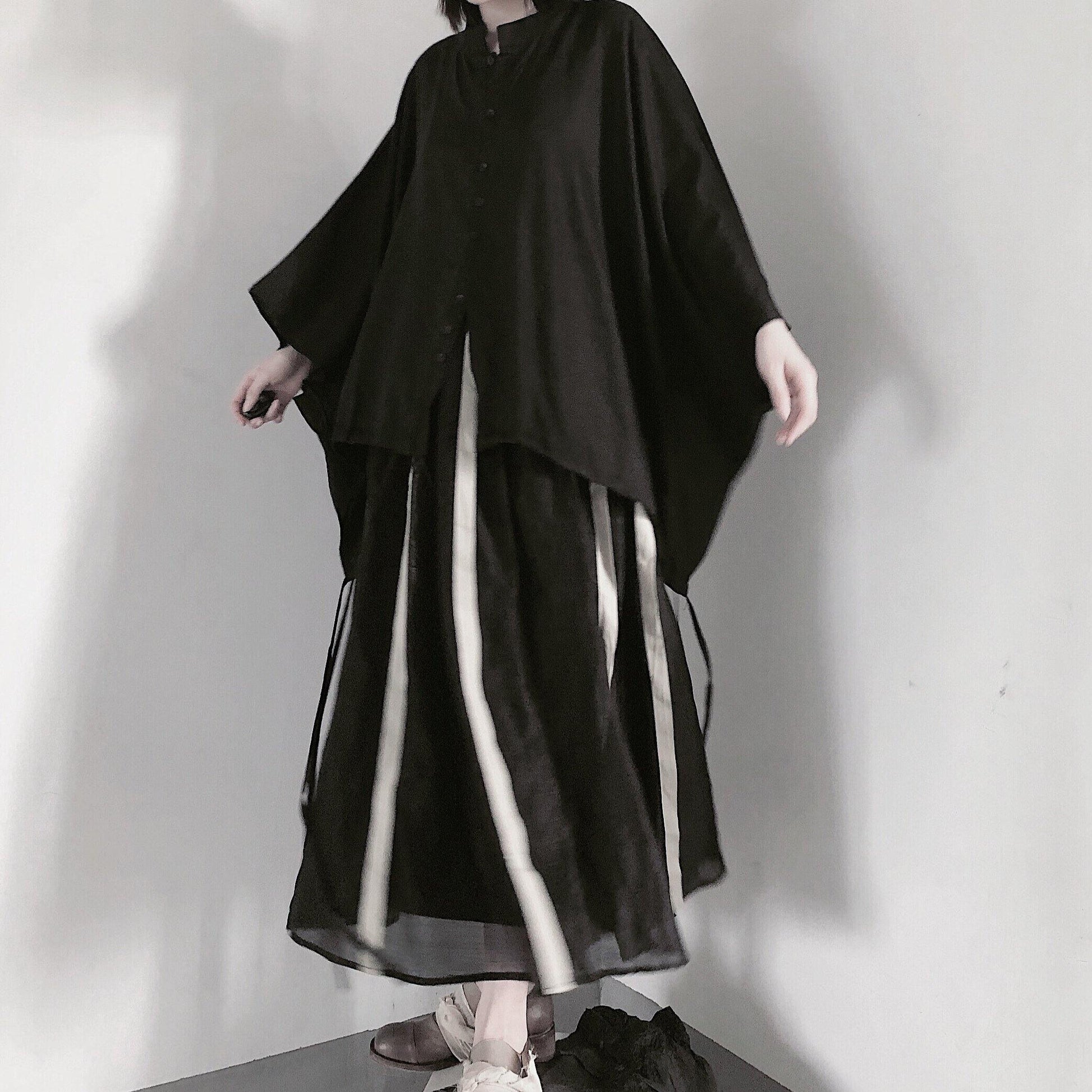 Art Black Clothes For Women Stand Collar Batwing Sleeve baggy Shirts