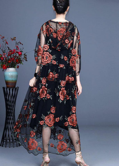 Art Black Embroideried Tulle Hooded Two Pieces Set