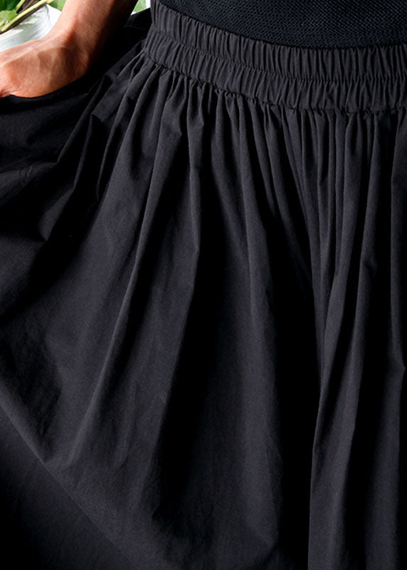 Art Black Loose Pockets Wide Leg Pants Spring