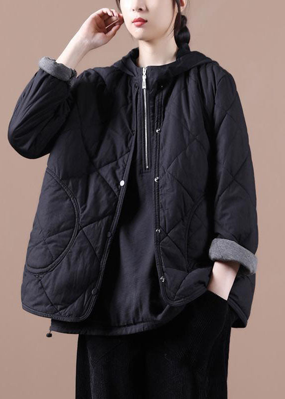 Art Black O-neck Oversized Fine Cotton Filled Coat Winter