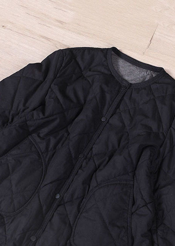 Art Black O-neck Oversized Fine Cotton Filled Coat Winter
