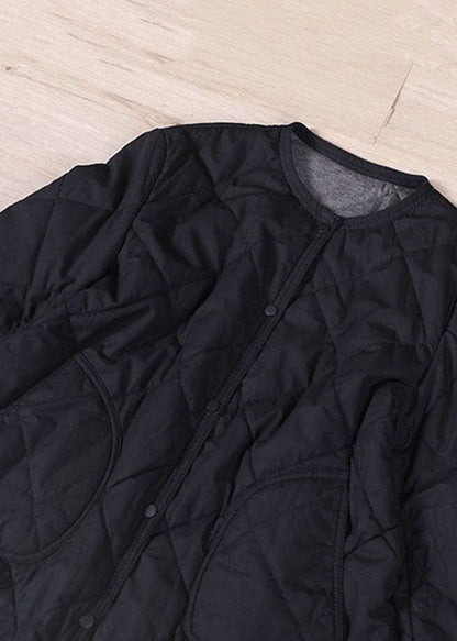 Art Black O-neck Oversized Fine Cotton Filled Coat Winter
