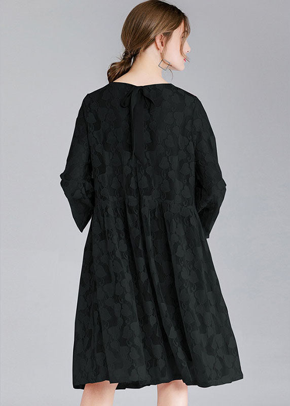 Art Black O-neck Bracelet Sleeved Day Dress Fall Lace Dress