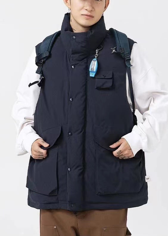 Art Black Oversized Pockets Fine Cotton Filled Vests Apparel Winter