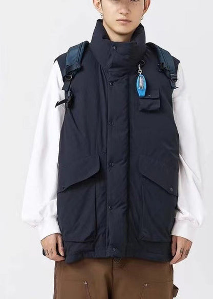 Art Black Oversized Pockets Fine Cotton Filled Vests Apparel Winter
