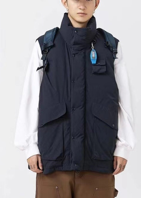 Art Black Oversized Pockets Fine Cotton Filled Vests Apparel Winter