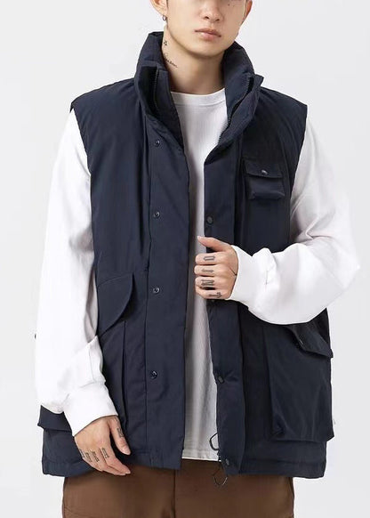 Art Black Oversized Pockets Fine Cotton Filled Vests Apparel Winter