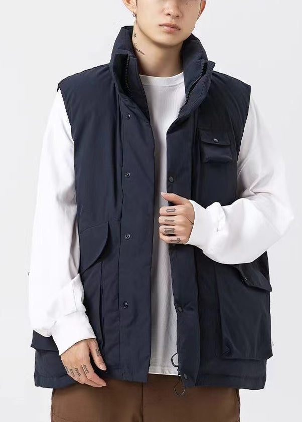 Art Black Oversized Pockets Fine Cotton Filled Vests Apparel Winter