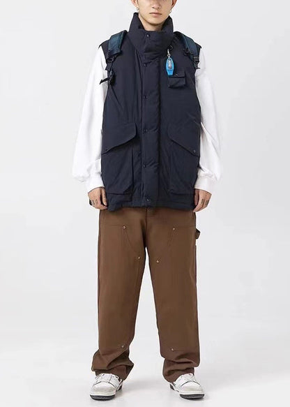 Art Black Oversized Pockets Fine Cotton Filled Vests Apparel Winter