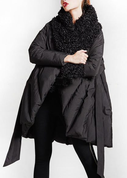 Art Black Patchwork Faux Fur Peter Pan Collar Cotton Winter Down Coat