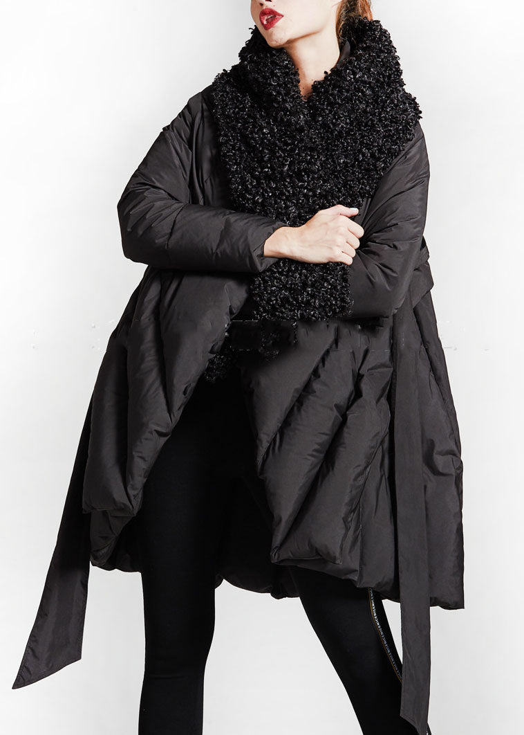Art Black Patchwork Faux Fur Peter Pan Collar Cotton Winter Down Coat