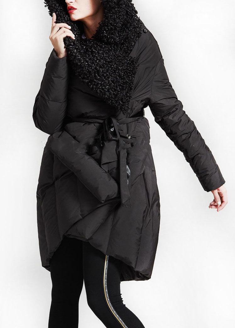 Art Black Patchwork Faux Fur Peter Pan Collar Cotton Winter Down Coat