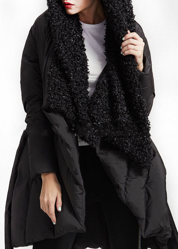 Art Black Patchwork Faux Fur Peter Pan Collar Cotton Winter Down Coat