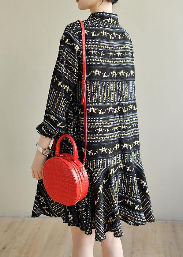 Art Black Print Chiffon Long Sleeve Summer Dress