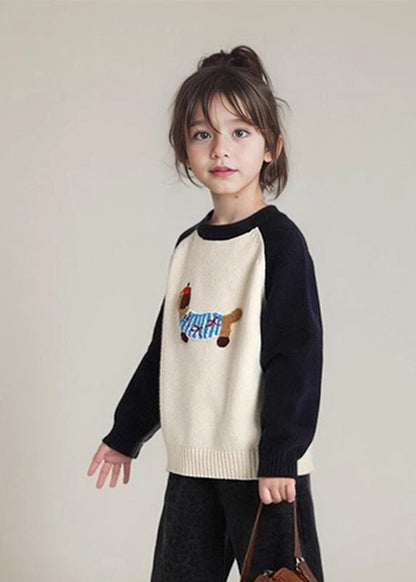 Art Black Print Thick Cotton Knit Kids Sweater Spring
