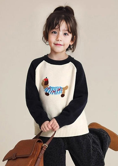 Art Black Print Thick Cotton Knit Kids Sweater Spring