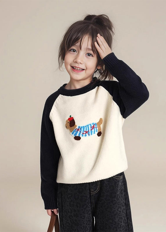 Art Black Print Thick Cotton Knit Kids Sweater Spring