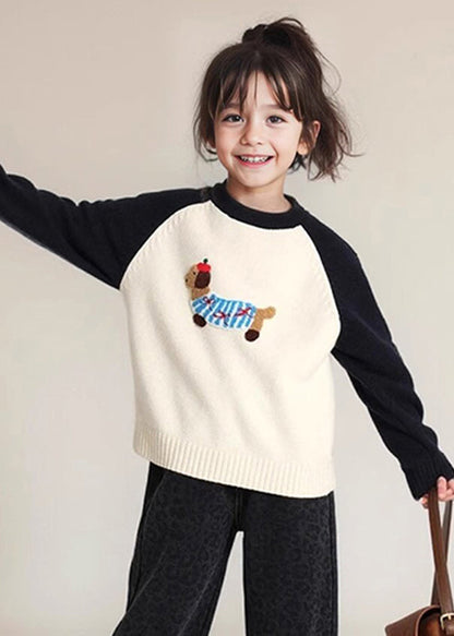 Art Black Print Thick Cotton Knit Kids Sweater Spring