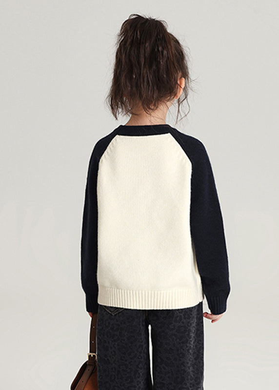 Art Black Print Thick Cotton Knit Kids Sweater Spring