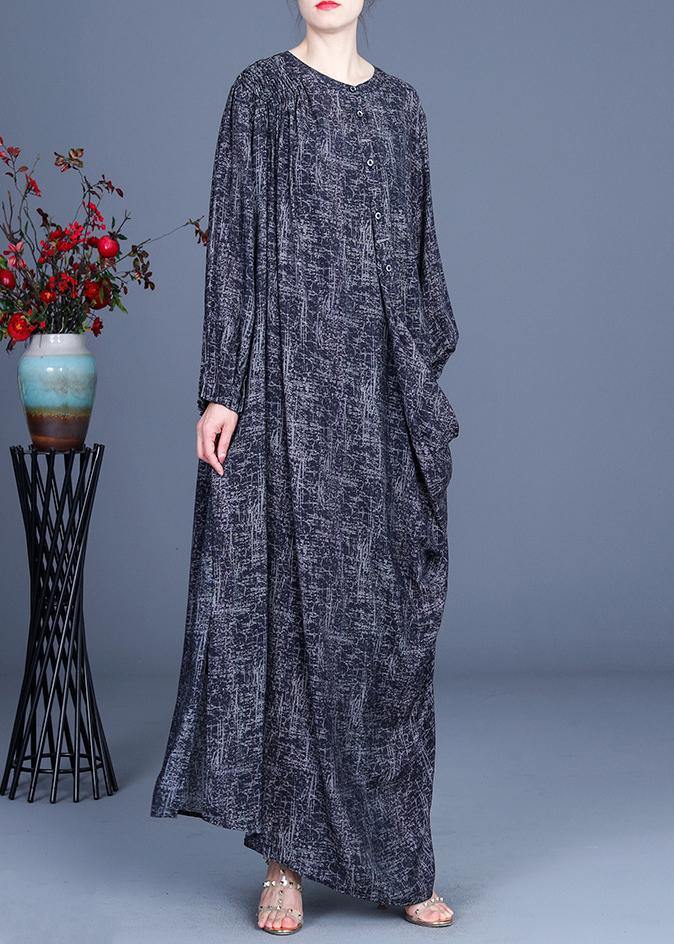 Art Black Print Asymmetrical Design Side Open Holiday Summer Spring Linen Dress