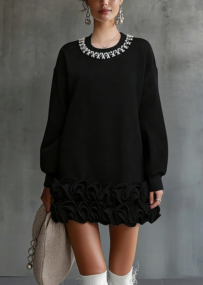 Art Black Ruffled Patchwork T Shirts Spring