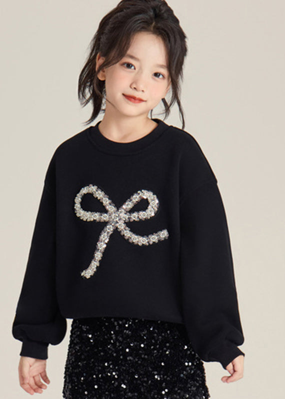 Art Black Sequins Bow Cotton Knit Knit Sweaters Spring
