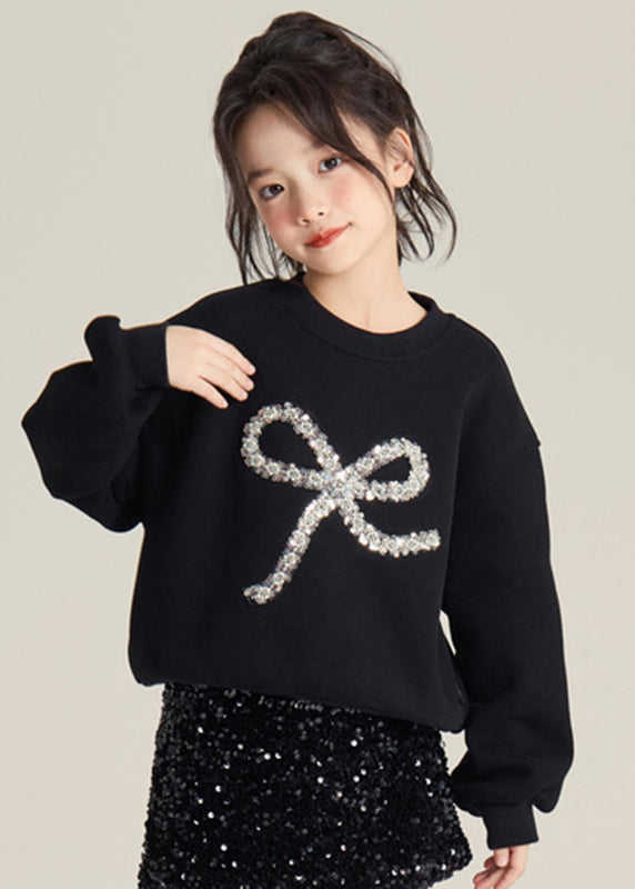 Art Black Sequins Bow Cotton Knit Knit Sweaters Spring