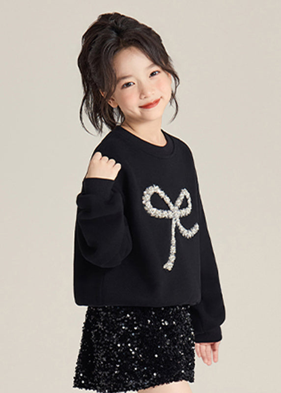 Art Black Sequins Bow Cotton Knit Knit Sweaters Spring