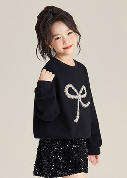 Art Black Sequins Bow Cotton Knit Knit Sweaters Spring