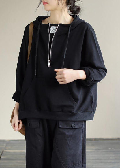 Art Black Top Silhouette Hooded Cinched Baggy Spring Top