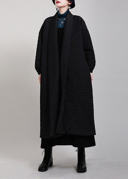Art Black V Neck Pockets Button Winter Cotton Long Sleeve Coat