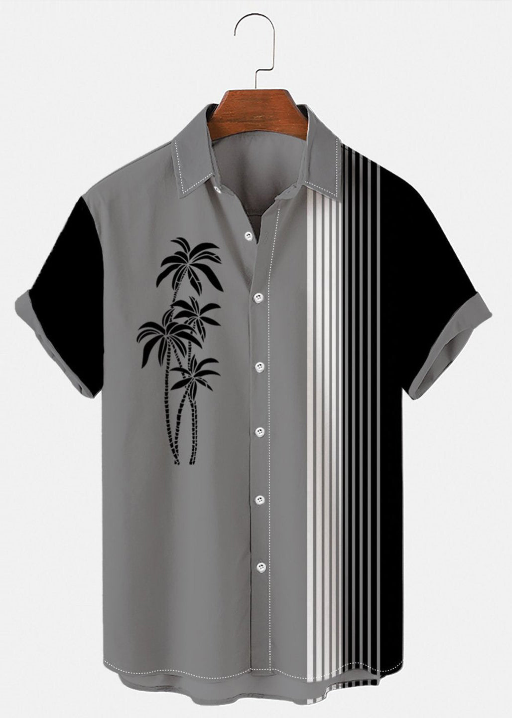 Art Blue Asymmetrical Striped Patchwork Cotton Shirts Summer