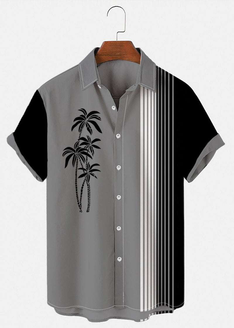Art Blue Asymmetrical Striped Patchwork Cotton Shirts Summer