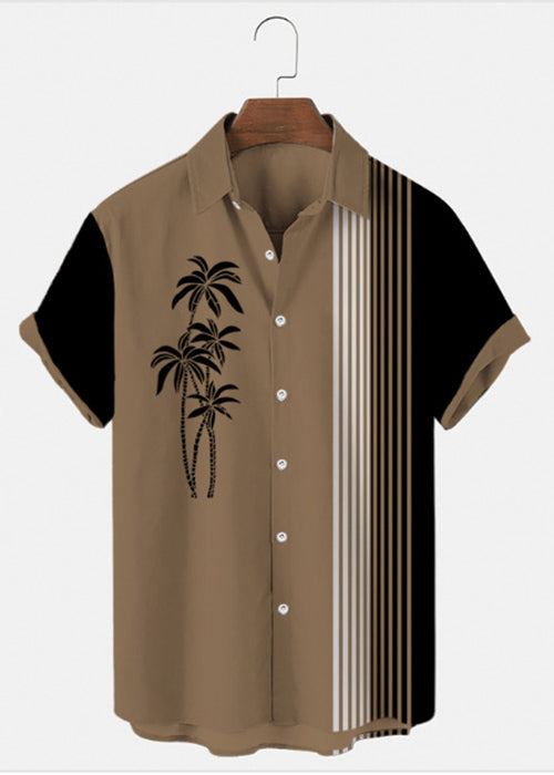 Art Blue Asymmetrical Striped Patchwork Cotton Shirts Summer