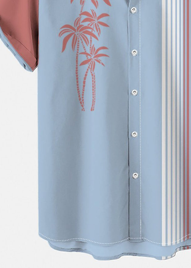 Art Blue Asymmetrical Striped Patchwork Cotton Shirts Summer