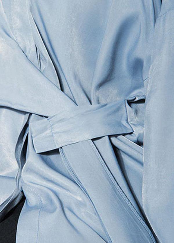 Art Blue Asymmetrical Design Backless Long Sleeve Summer Shirt